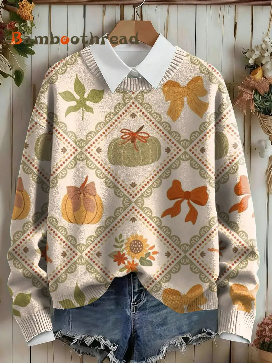 Women’s Cozy Season Autumn Pattern Print Sweater As picture / S