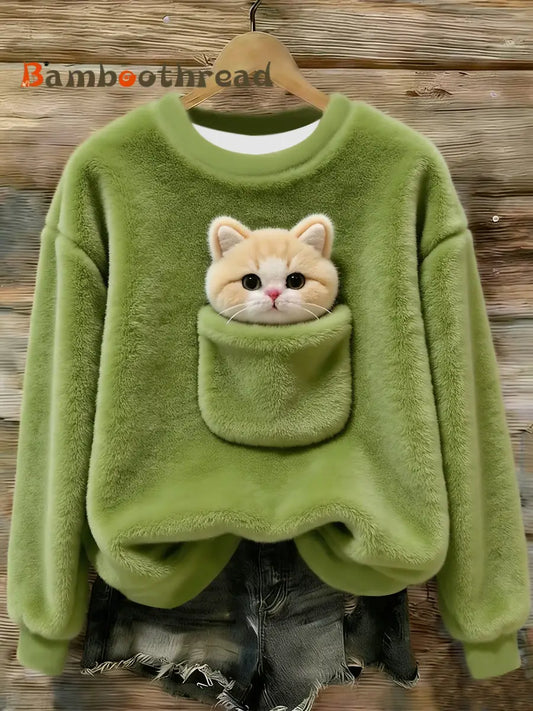 Women’s Cute Animal Art Print Casual Flannel Sweater As picture / S