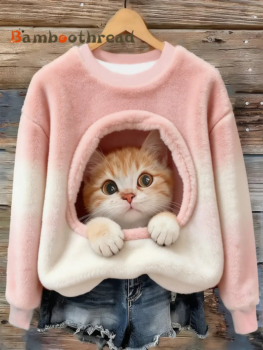 Women’s Cute Animal Art Print Casual Flannel Sweater As picture / S