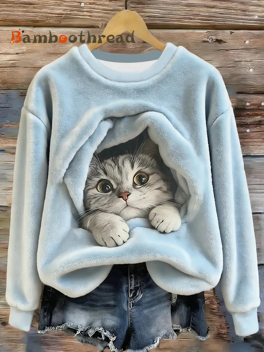 Women’s Cute Animal Art Print Casual Flannel Sweater As picture / S