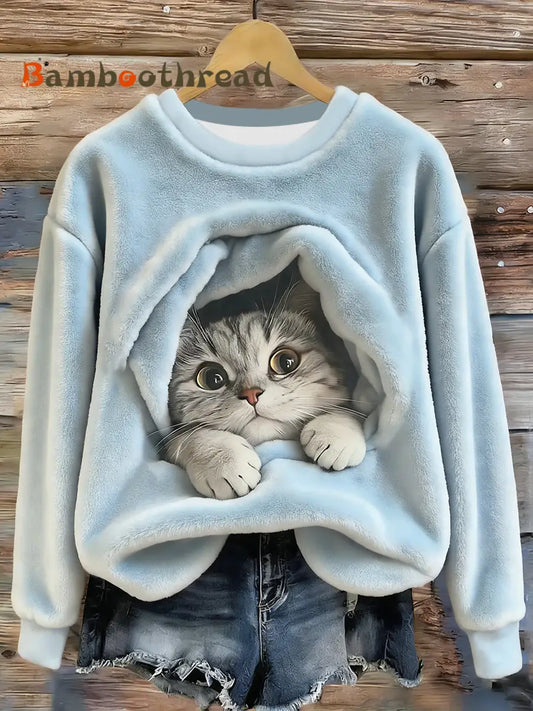 Women’s Cute Animal Art Print Casual Flannel Sweater As picture / S