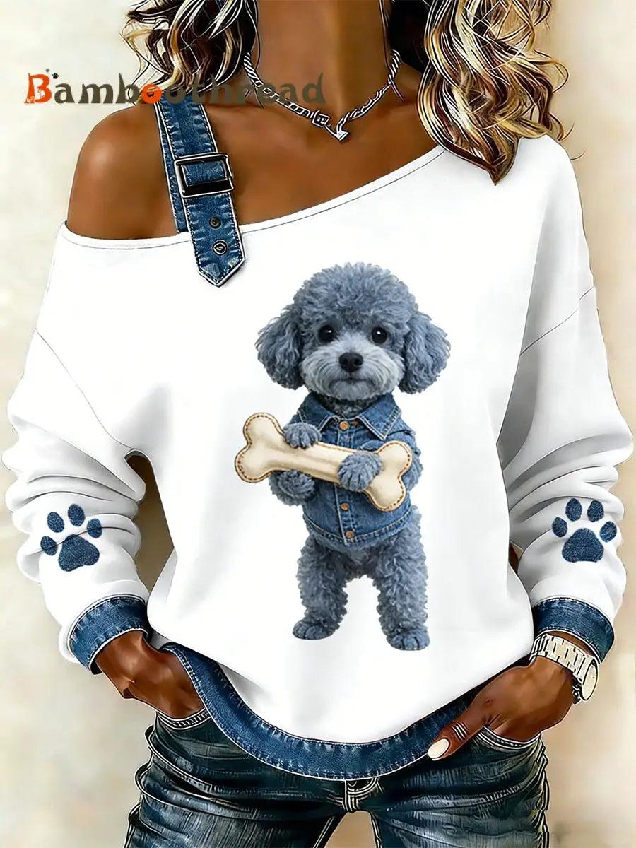 Women’s Cute Animal Print Denim Patchwork Comfortable Top A / S
