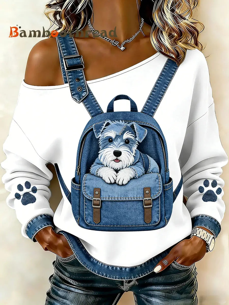 Women’s Cute Animal Print Denim Patchwork Comfortable Top A / S