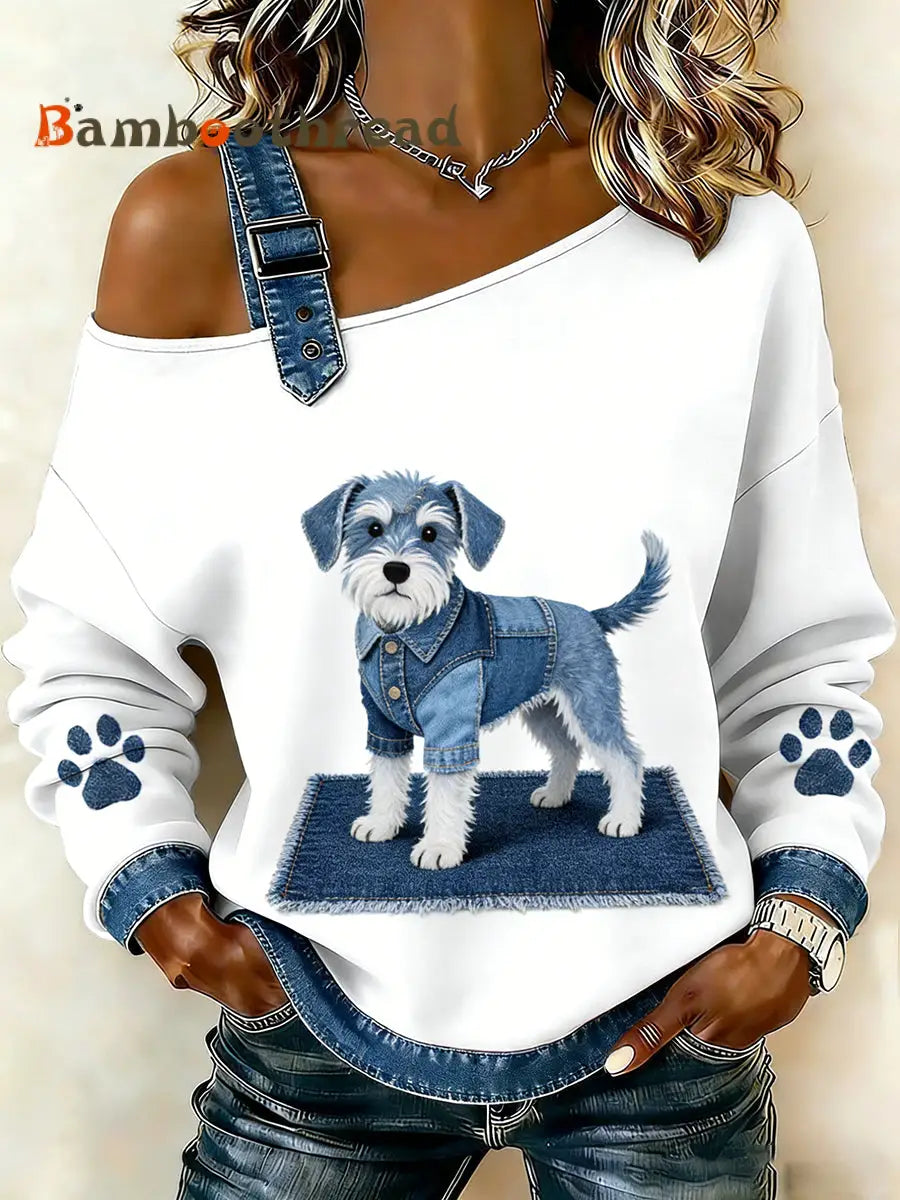 Women’s Cute Animal Print Denim Patchwork Comfortable Top A / S