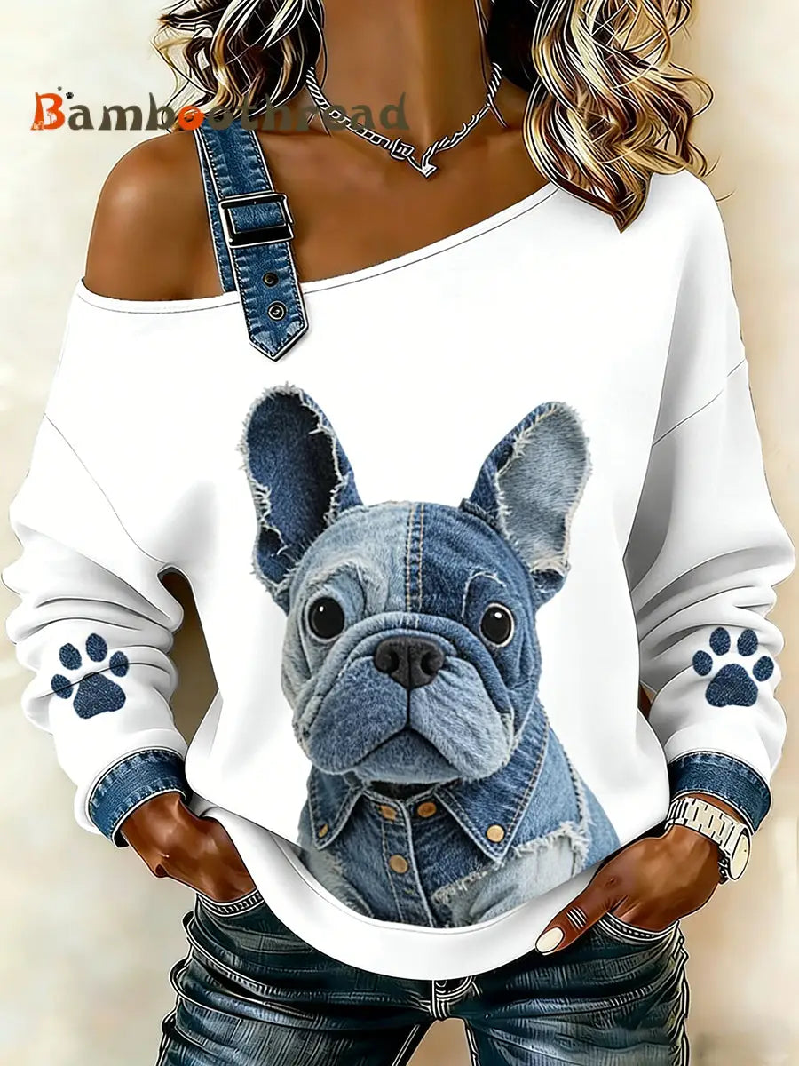 Women’s Cute Animal Print Denim Patchwork Comfortable Top A / S
