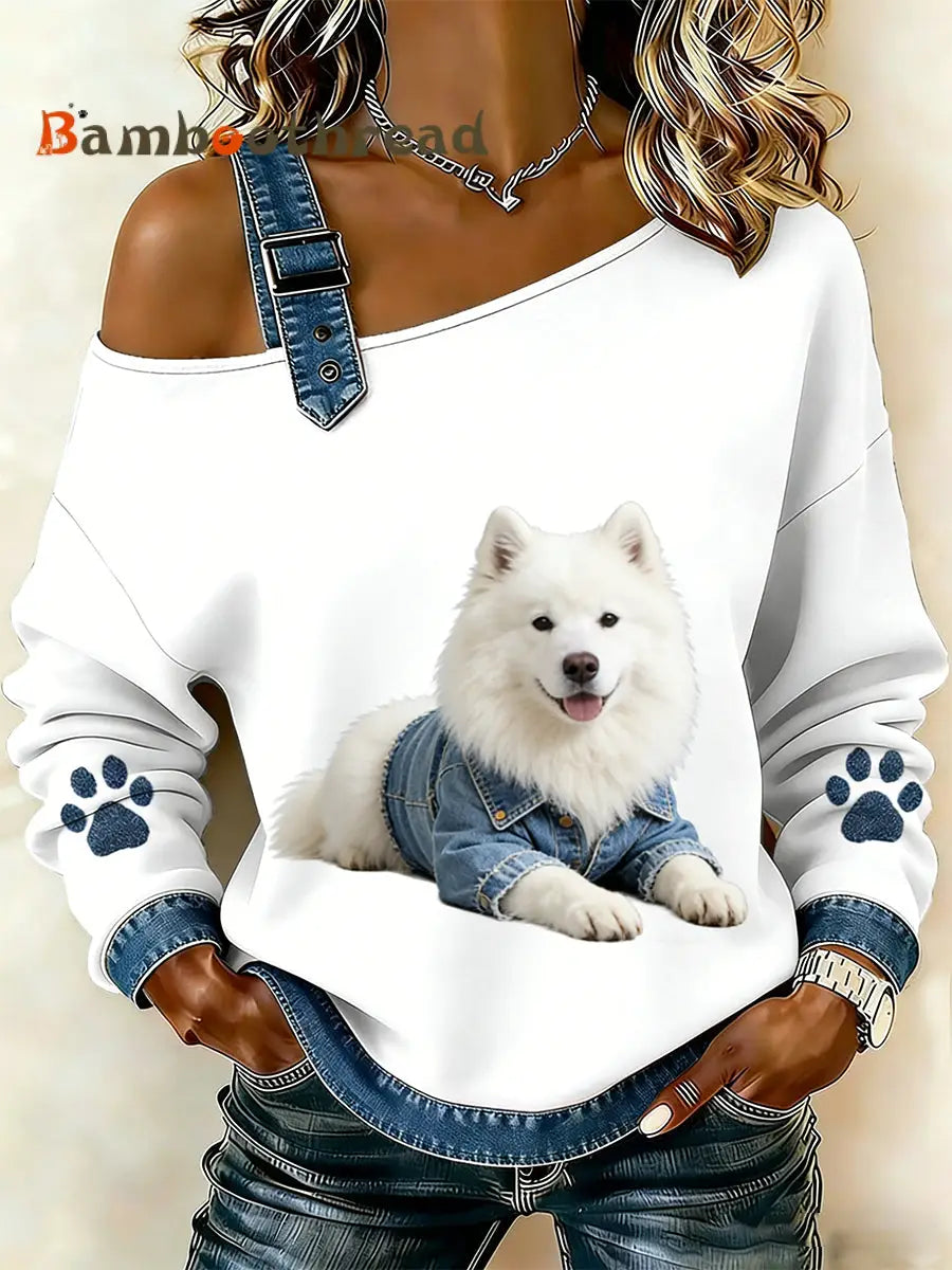 Women’s Cute Animal Print Denim Patchwork Comfortable Top A / S