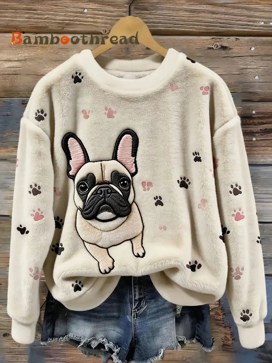 Women’s Cute Bulldog Paws Flannel Sweatshirt As picture / S