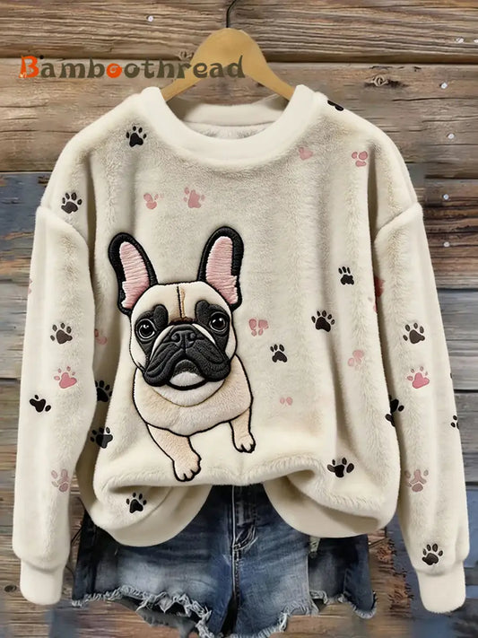 Women’s Cute Bulldog Paws Flannel Sweatshirt As picture / S