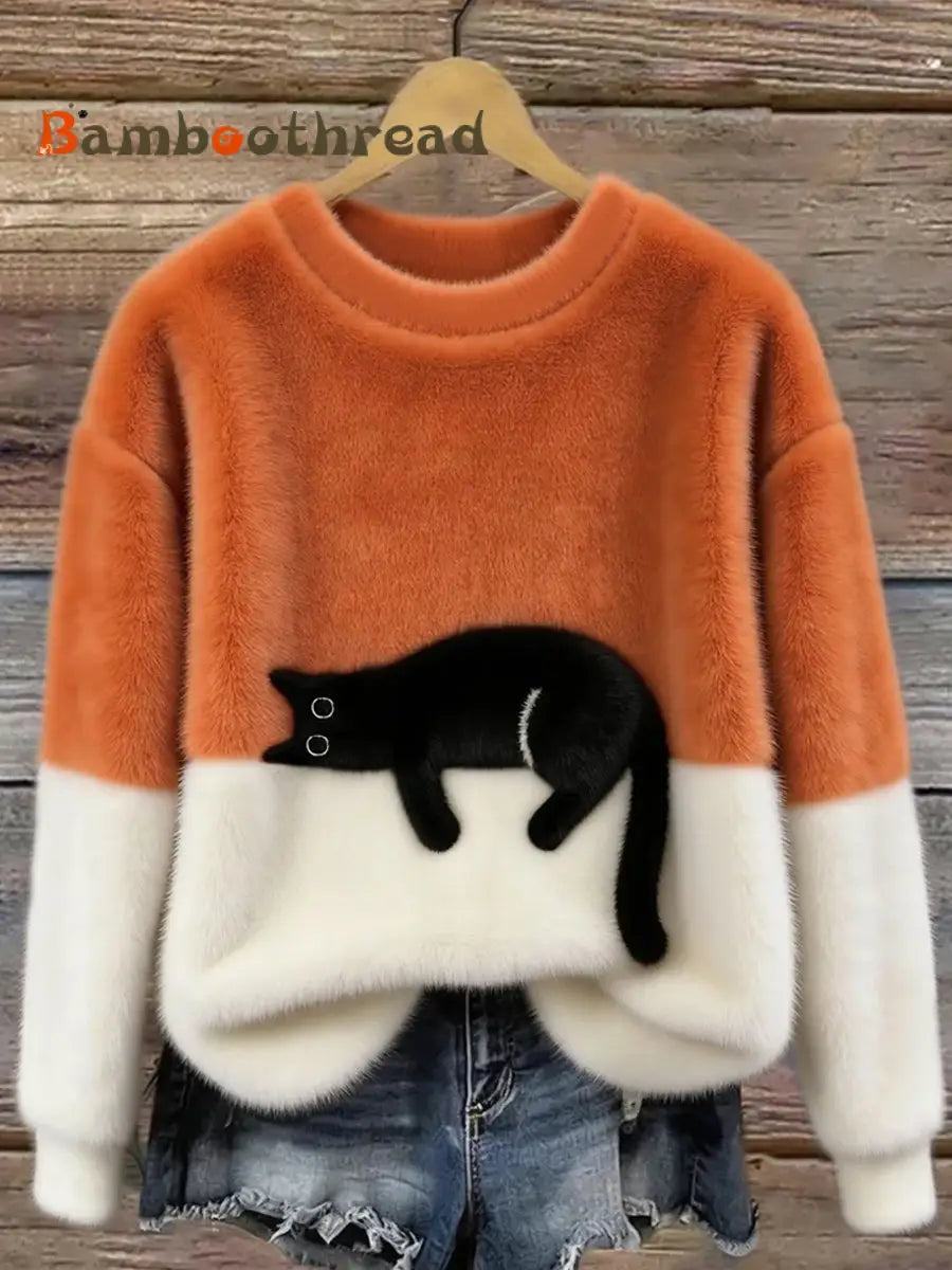 Women’s Cute Cat Cozy Flannel Sweatshirt As picture / S