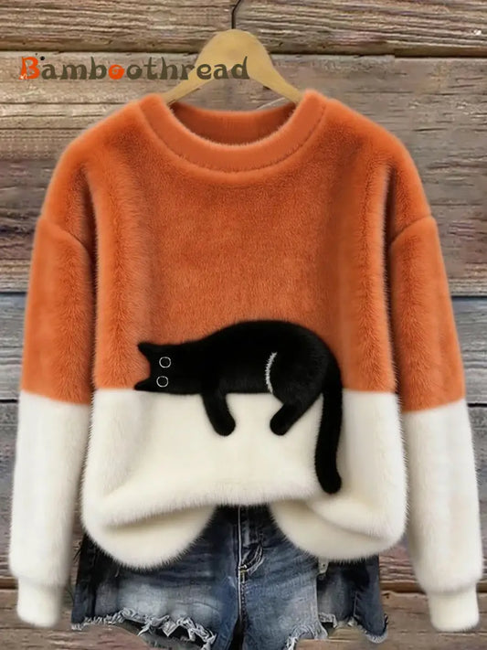 Women’s Cute Cat Cozy Flannel Sweatshirt As picture / S