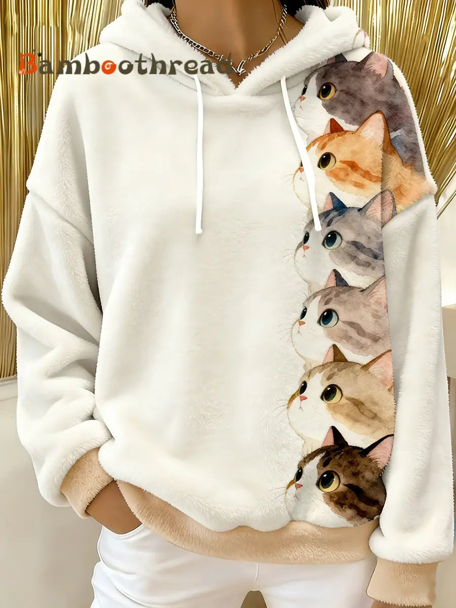 Women’s Cute Cat Flannel Hoodie