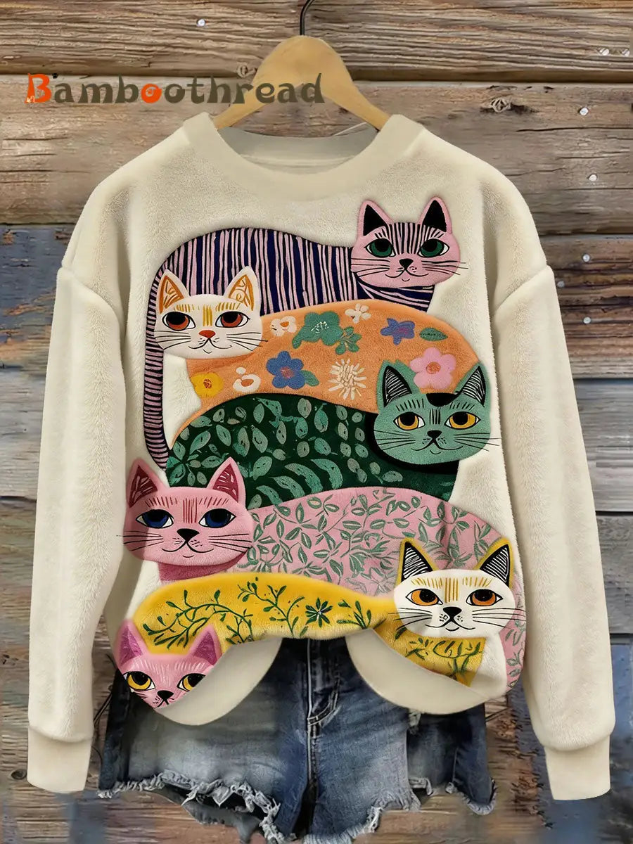 Women’s Cute Cat Flannel Hoodie Apricot / S