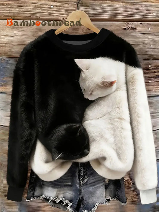 Women’s Cute Cat Flannel Hoodie As picture / S