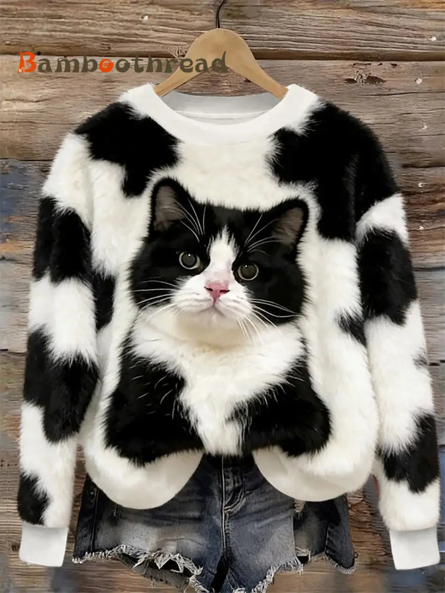 Women’s Cute Cat Flannel Hoodie As picture / S