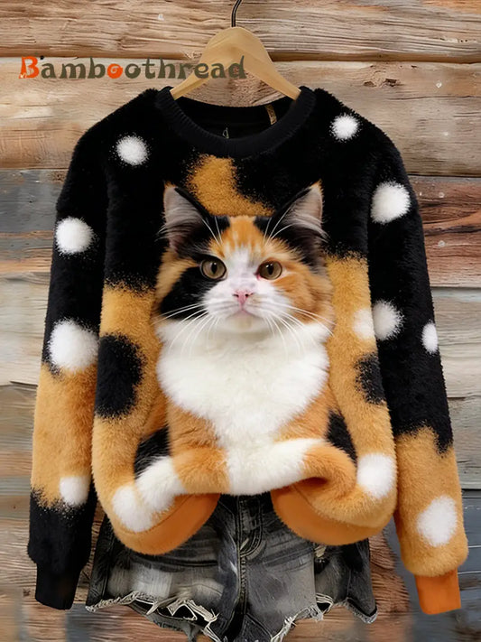 Women’s Cute Cat Flannel Hoodie As picture / S