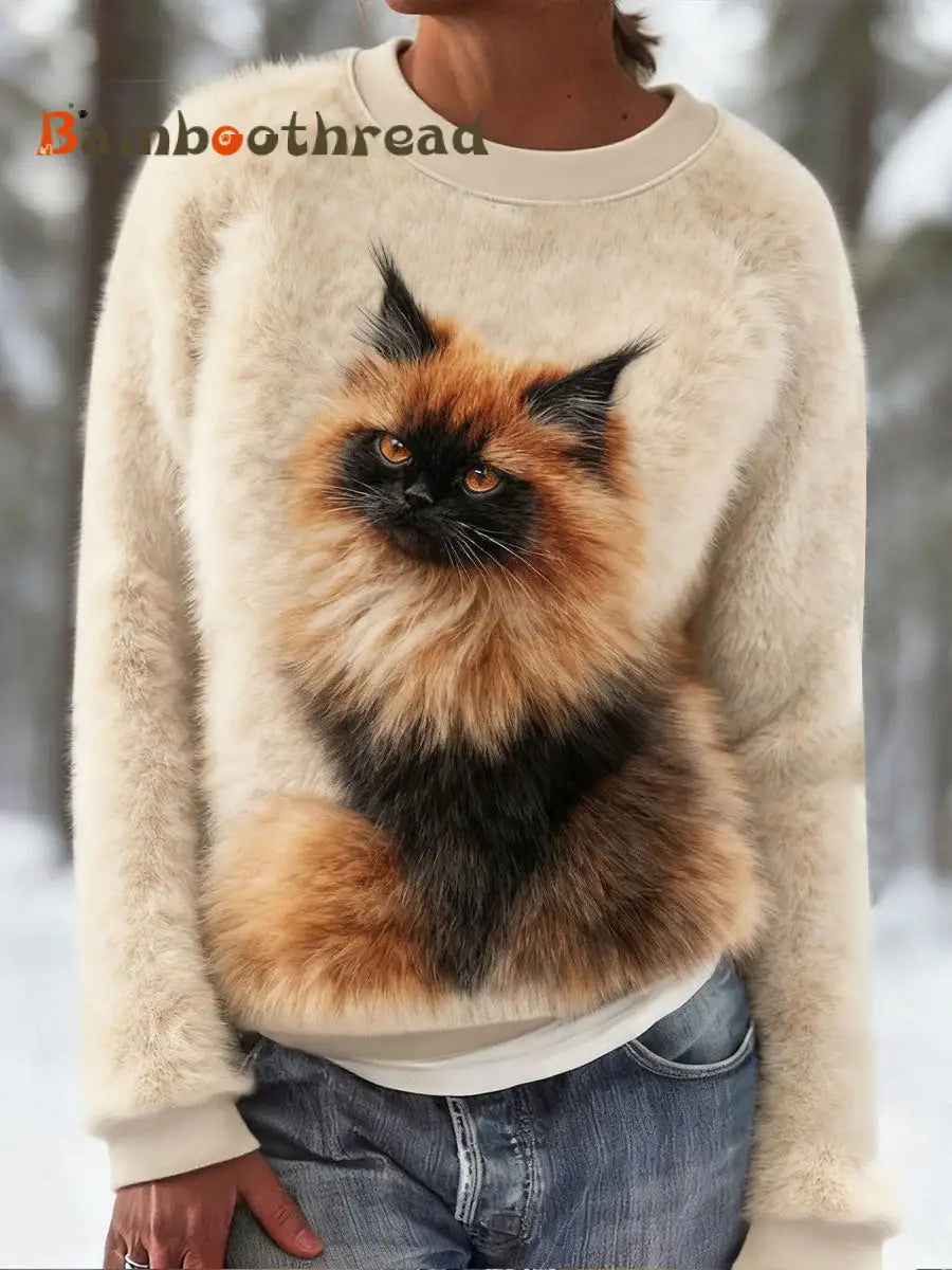 Women’s Cute Cat Flannel Hoodie As picture / S