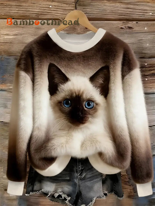 Women’s Cute Cat Flannel Hoodie As picture / S