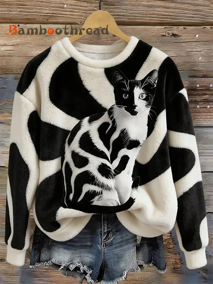 Women’s Cute Cat Flannel Hoodie As picture / S