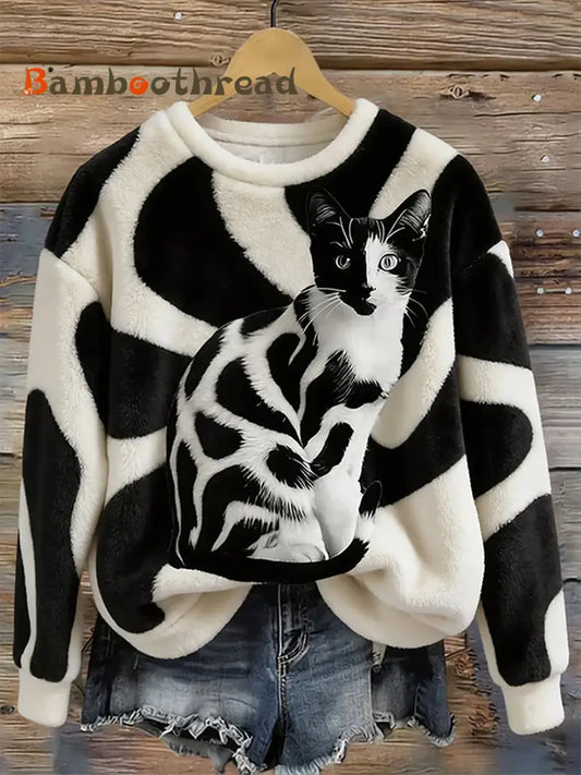 Women’s Cute Cat Flannel Hoodie As picture / S