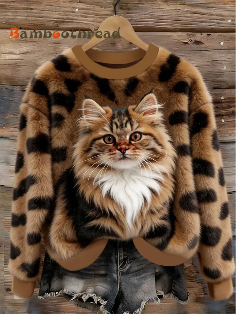 Women’s Cute Cat Flannel Sweatshirt As picture / S