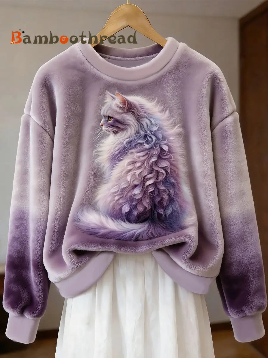 Women’s Cute Cat Flannel Sweatshirt As picture / S