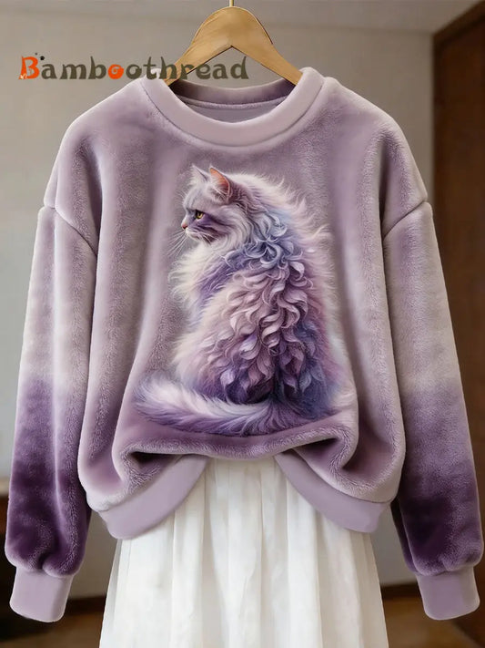 Women’s Cute Cat Flannel Sweatshirt As picture / S