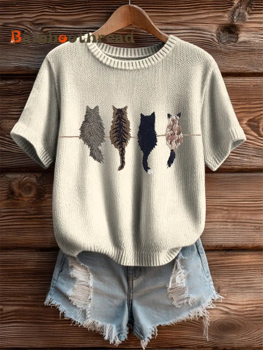 Women’s Cute Cat Short-sleeved T-shirt Apricot / S