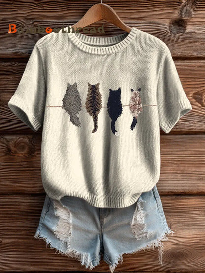 Women’s Cute Cat Short-sleeved T-shirt Apricot / S