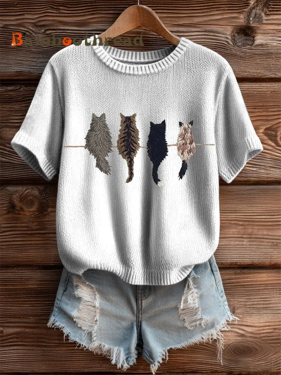 Women’s Cute Cat Short-sleeved T-shirt White / S