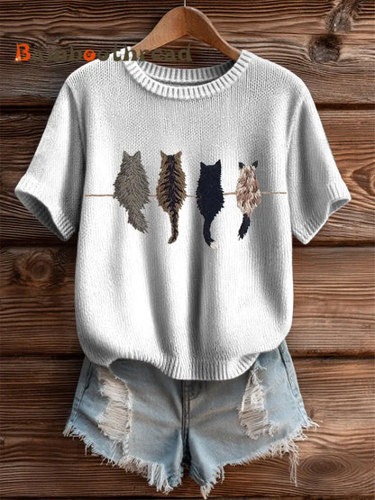 Women’s Cute Cat Short-sleeved T-shirt White / S