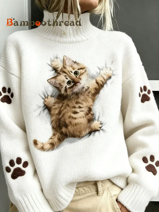 Women’s Cute Cat Top White / S