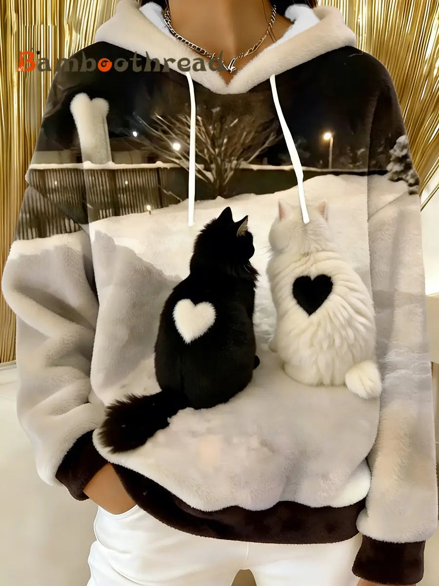Women’s Cute Cats Flannel Hoodie As picture / S