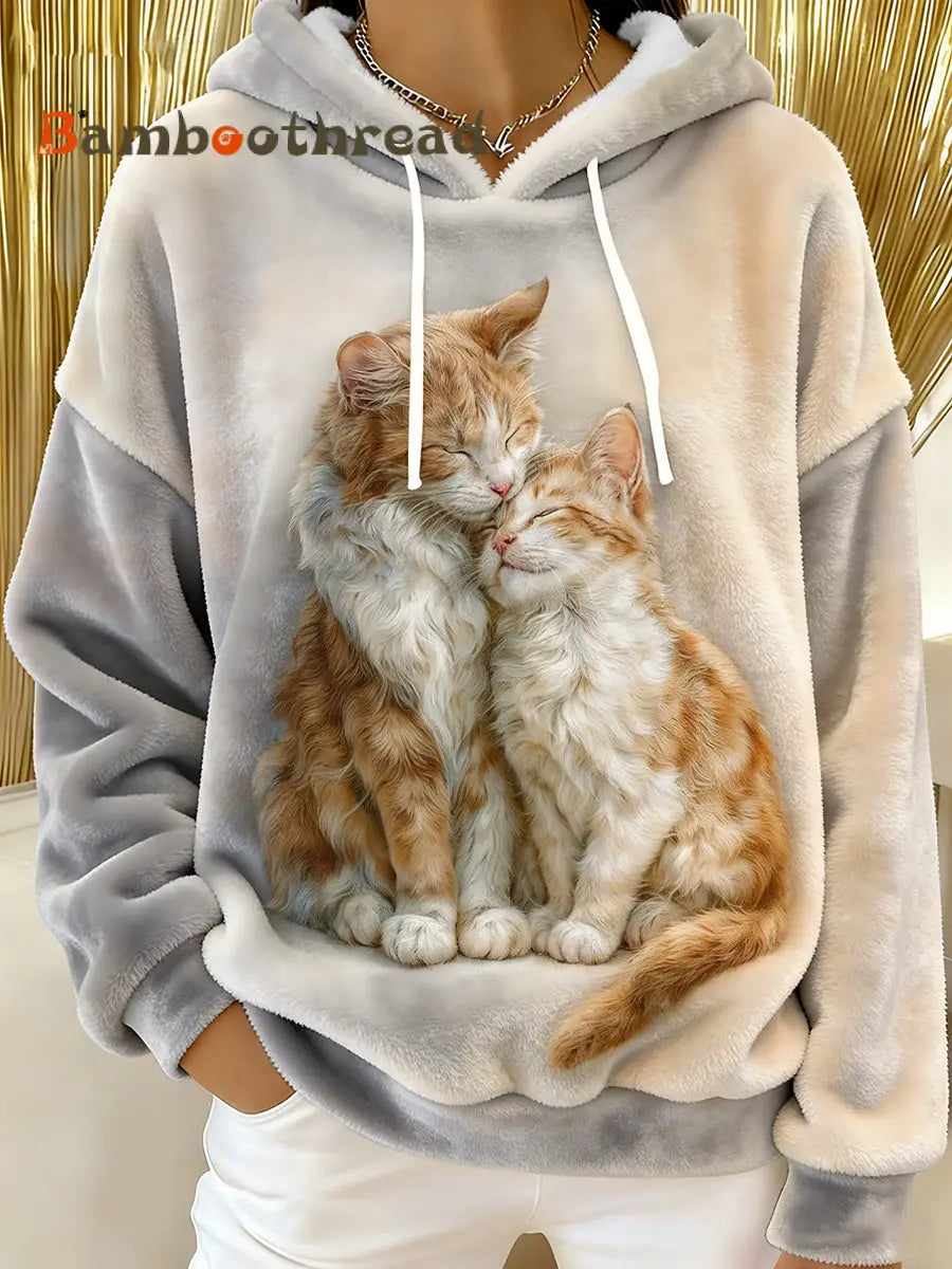 Women’s Cute Cats Flannel Hoodie As picture / S