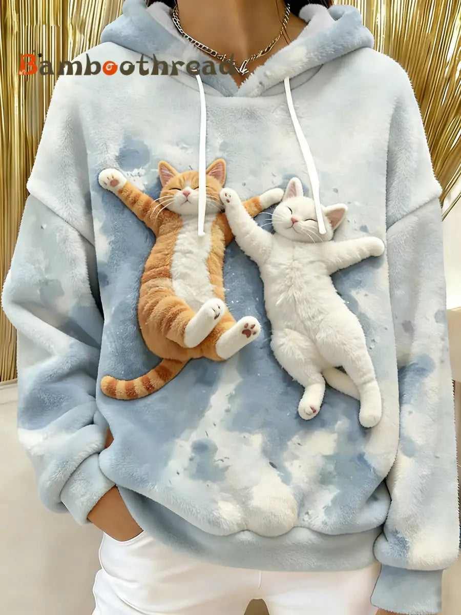 Women’s Cute Cats Flannel Hoodie As picture / S