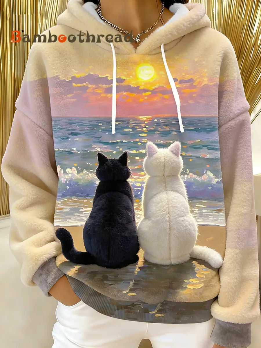 Women’s Cute Cats Flannel Hoodie As picture / S