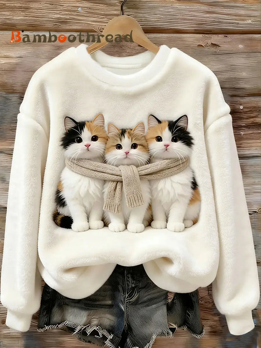 Women’s Cute Cats Flannel Sweatshirt White / S