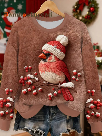 Women’s Cute Christmas Bird Flannel Hoodie Picture 1 / S