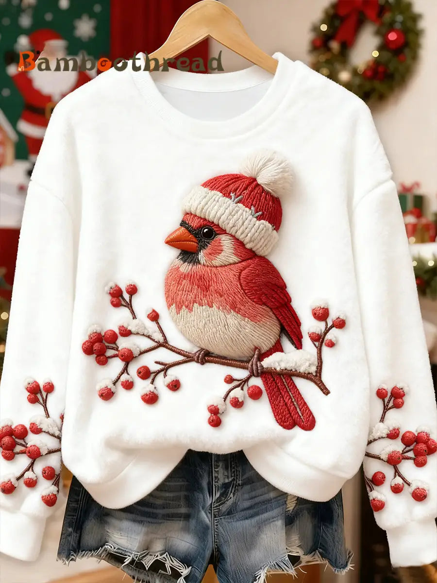Women’s Cute Christmas Bird Flannel Hoodie Picture 2 / S