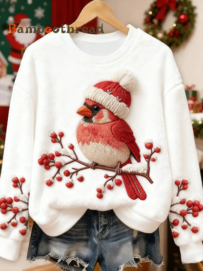 Women’s Cute Christmas Bird Flannel Hoodie Picture 2 / S