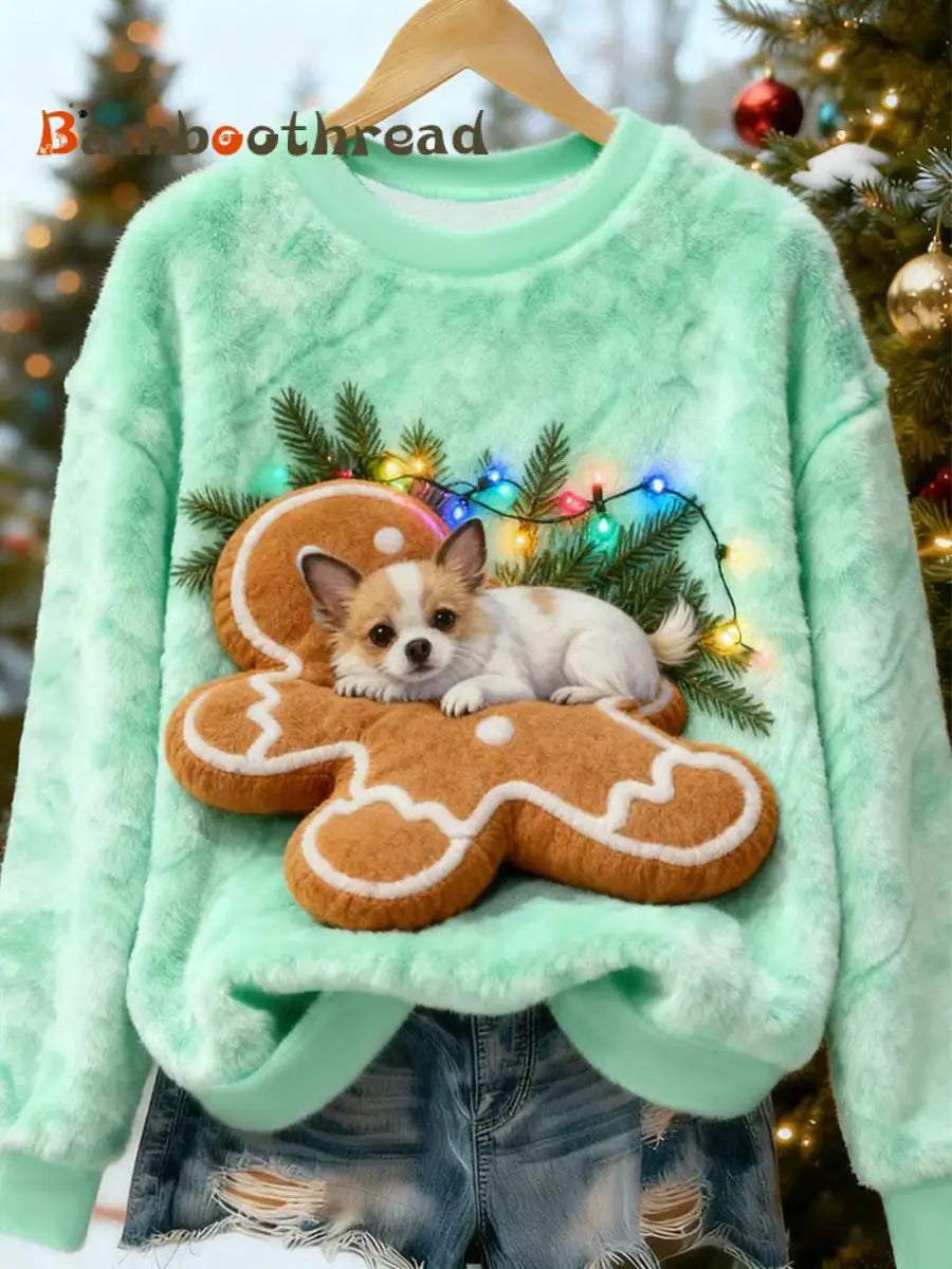 Women’s Cute Christmas Dog Art Flannel Hoodie As picture / S