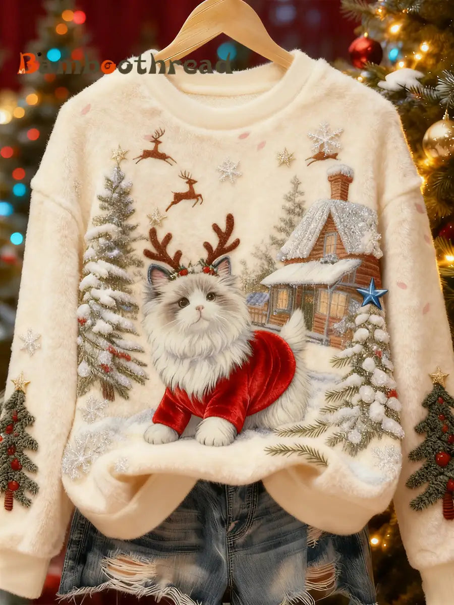 Women’s Cute Christmas Dog Art Flannel Hoodie As picture / S