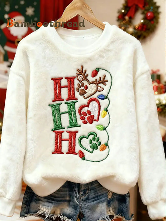 Women’s Cute Christmas Dog Paws Art Flannel Hoodie White / S