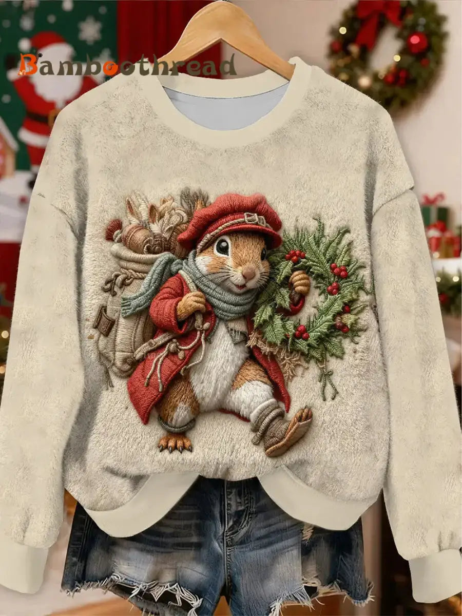 Women’s Cute Christmas Rabbit Flannel Hoodie As picture / S