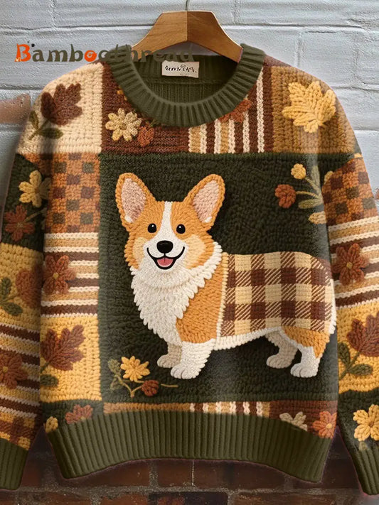 Women’s Cute Corgi Crochet Art Cozy Knit Sweater As picture / S