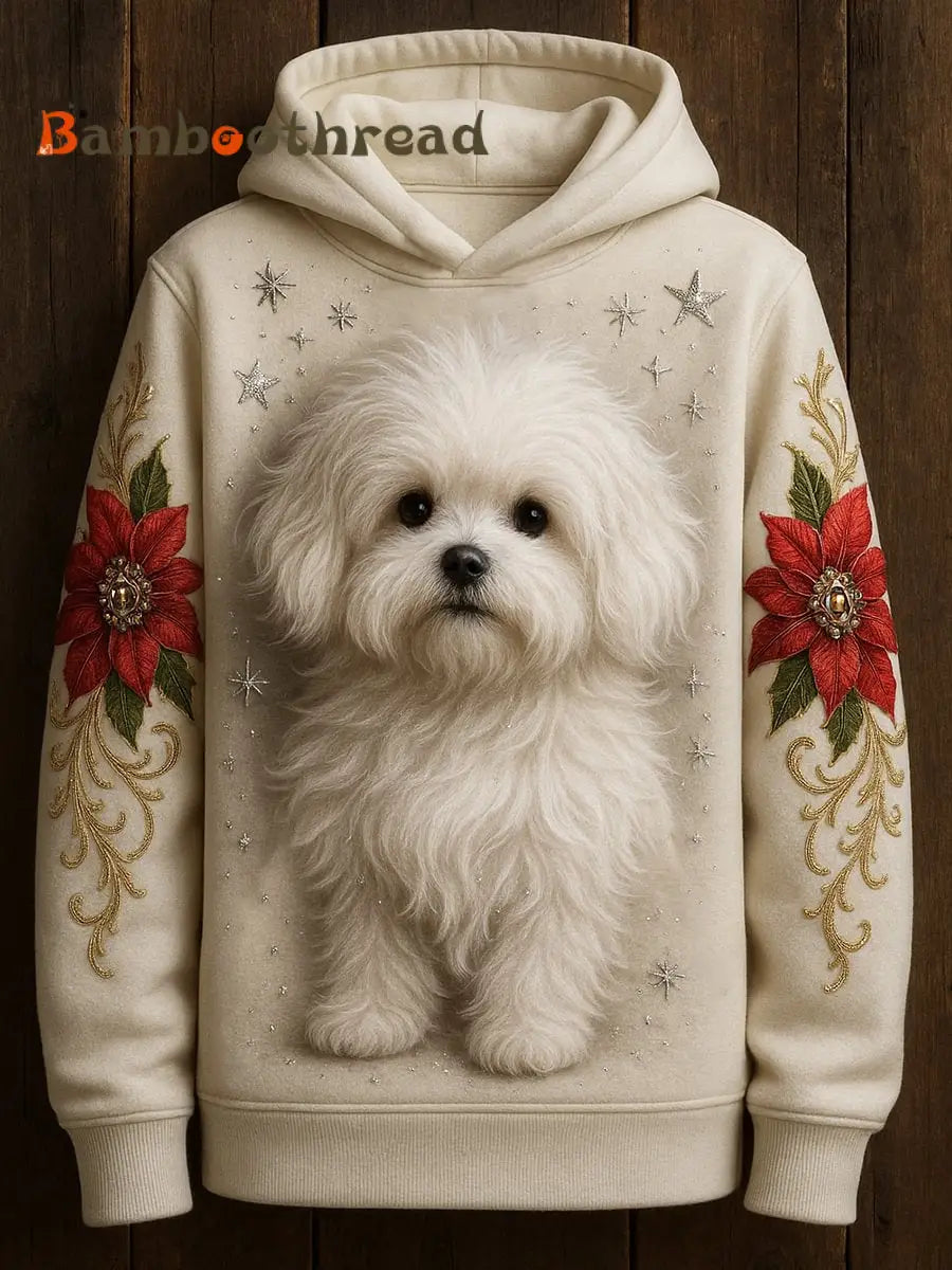 Women’s Cute Dog Art Print Casual Long Sleeve Sweater White / S