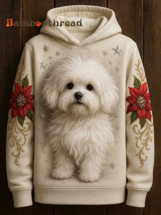 Women’s Cute Dog Art Print Casual Long Sleeve Sweater White / S