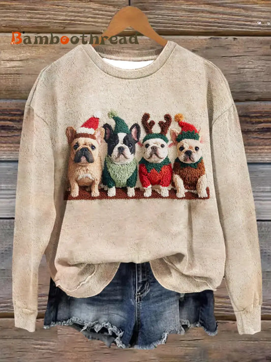 Women’s Cute Dog Christmas Art Printed Regular Sweatshirt As picture / S