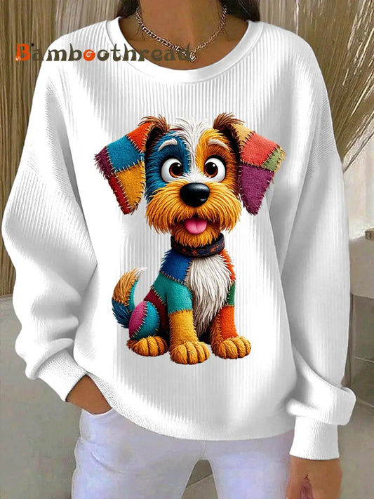 Women’s Cute Dog Patchwork Pattern Sweatshirt White / S