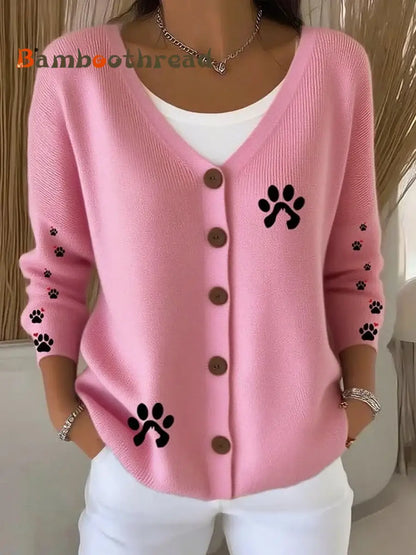 Women’s Cute Dog Print Casual Cardigan Pink / S