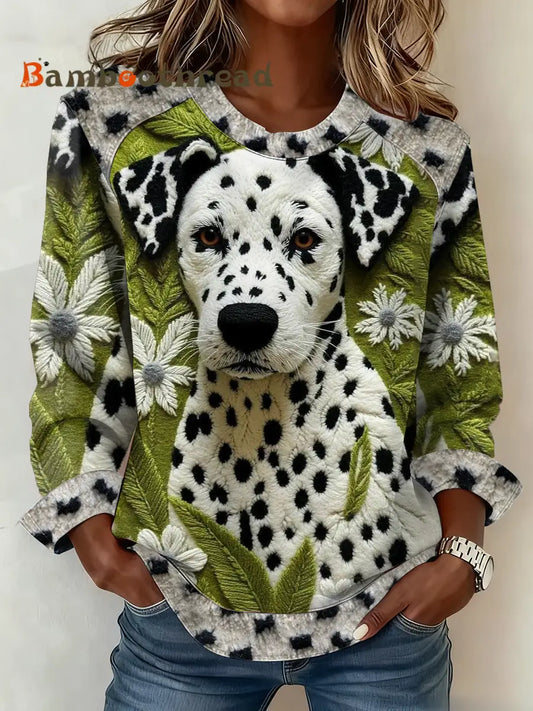 Women’s cute dog print Patchwork Top As picture / S